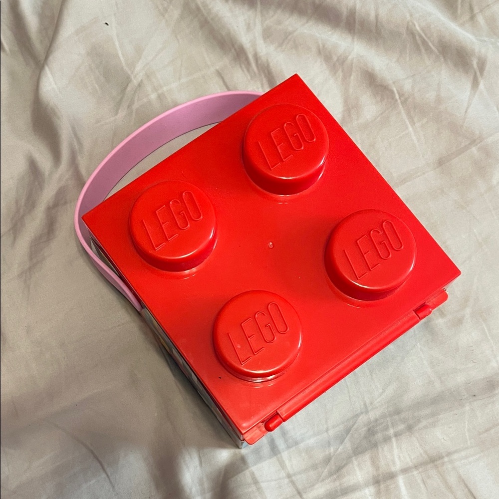 LEGO Red Storage Box with Pink Handle